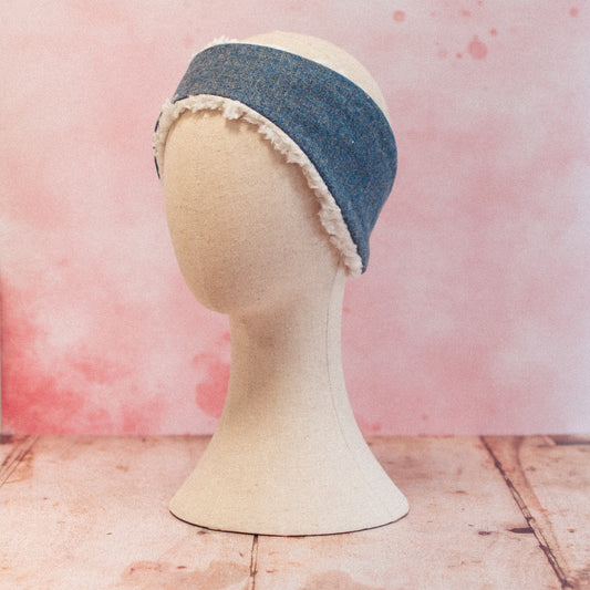 Light Blue Herringbone Tweed Head Warmer - F&B Crafts - F&B Handmade