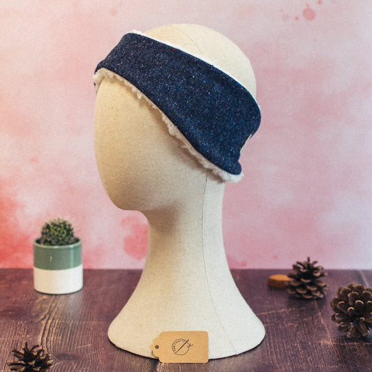 Navy Blue Donegal Tweed Head Warmer - F&B Crafts - F&B Handmade