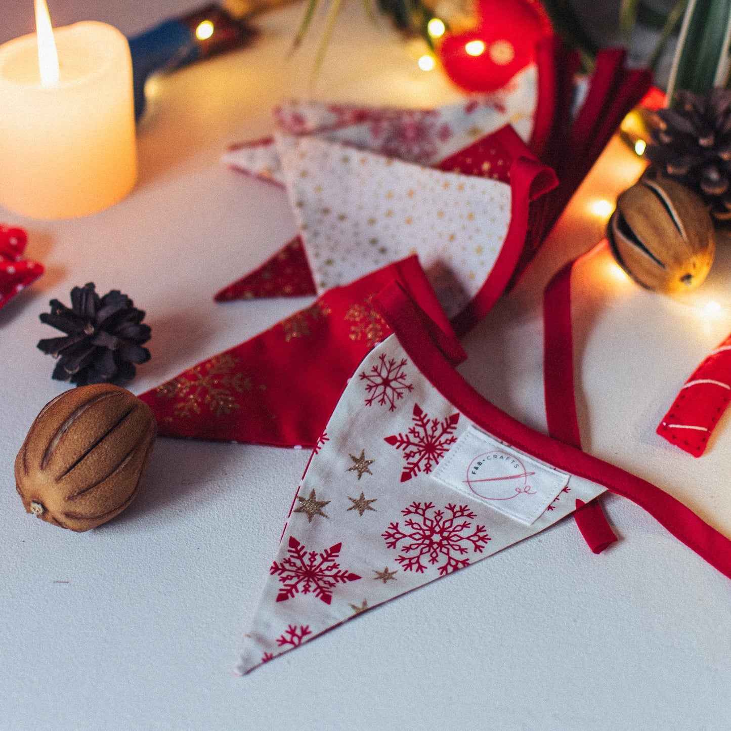 Red, Gold & Cream Christmas Bunting (3m) - F&B Crafts - F&B Handmade