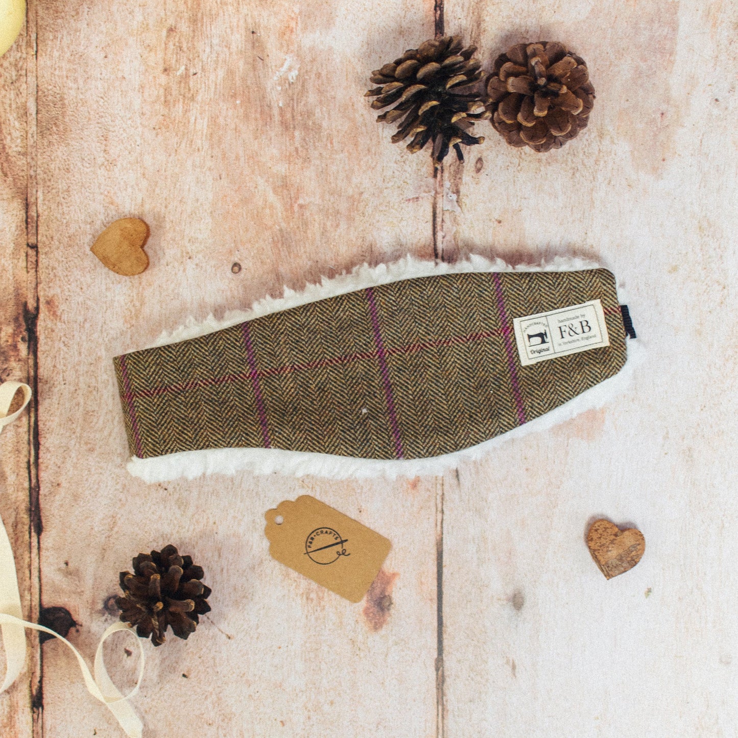 Tweed Khaki, Red and Pink Head Warmer - F&B Crafts - F&B Handmade