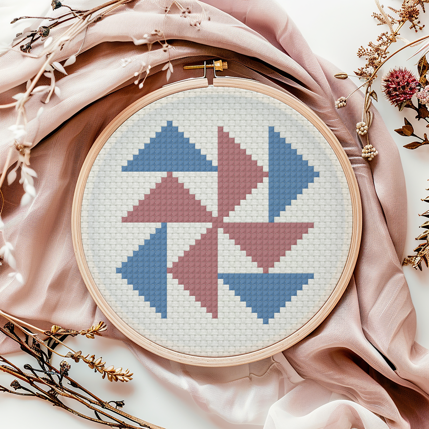 Flying Geese Cross Stitch Pattern | Civil War Quilt Motif, Mini Hoop Design (PDF Download)