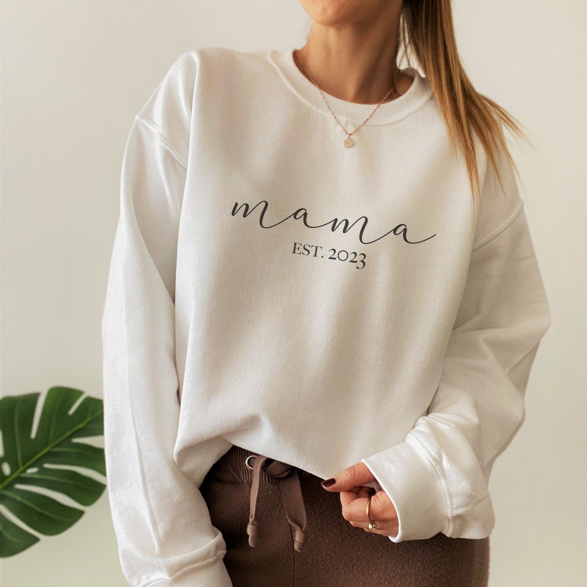 White Mama Est 2023 Sweatshirt by F&B Crafts - Gift ideas for new mums in 2023