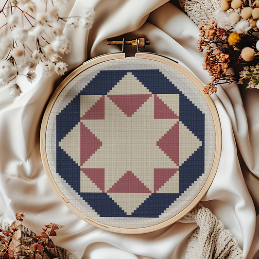 Union Star Cross Stitch Pattern | Civil War Quilt Block, Americana Embroidery (PDF Download)