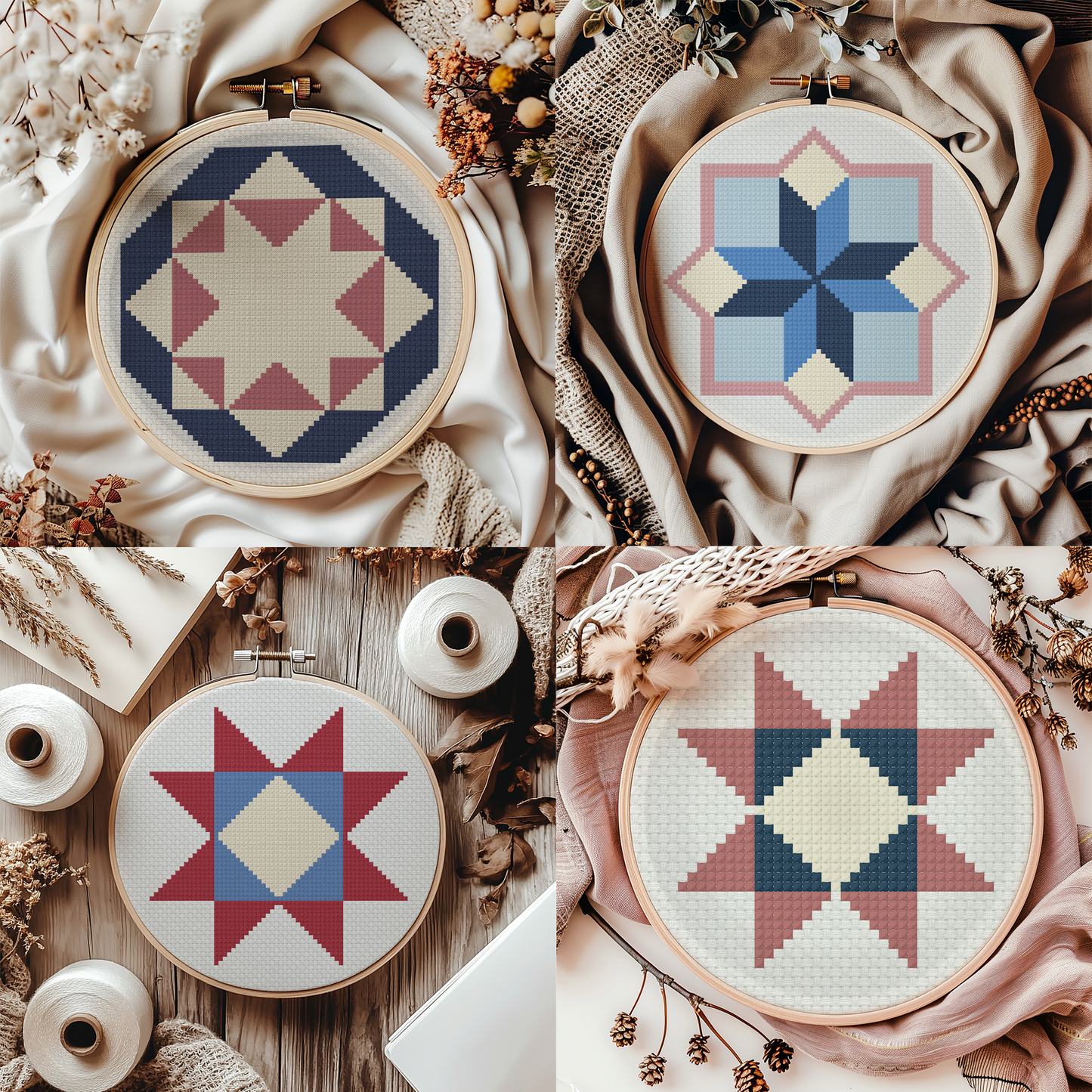 10 x Civil War Quilt Block Cross Stitch Pattern Bundle | PDF Charts (Digital Download)
