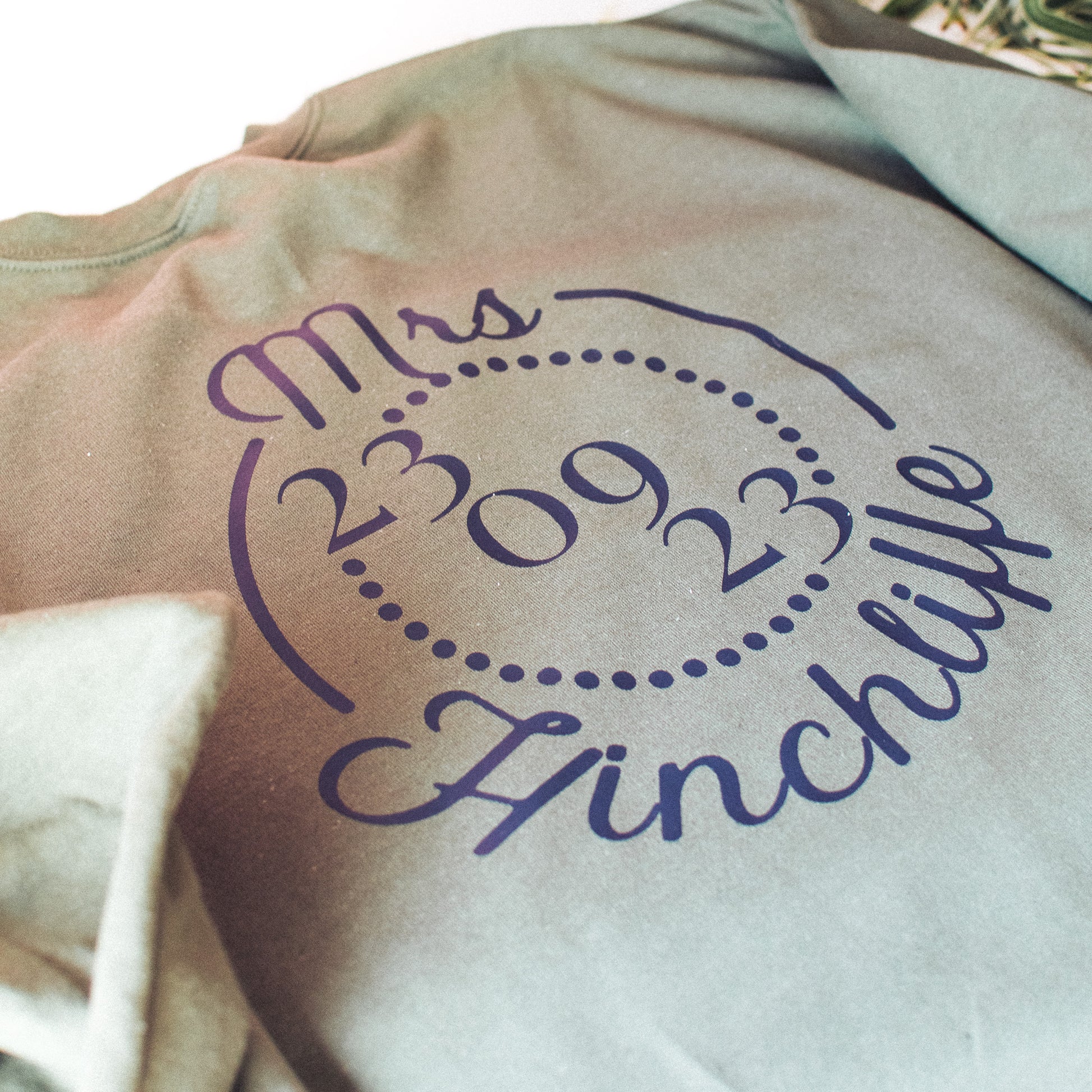 Personalised Khaki and Grey Text - Mrs Surname and Date Jumper