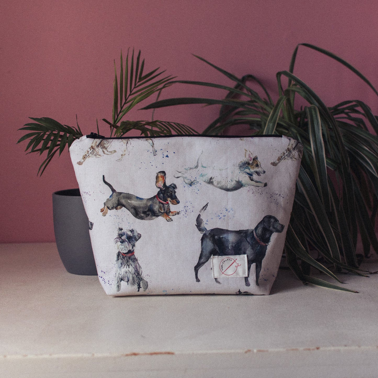 Dog Print Wash Bag featuring labradors, terriers, dachshunds and spaniels
