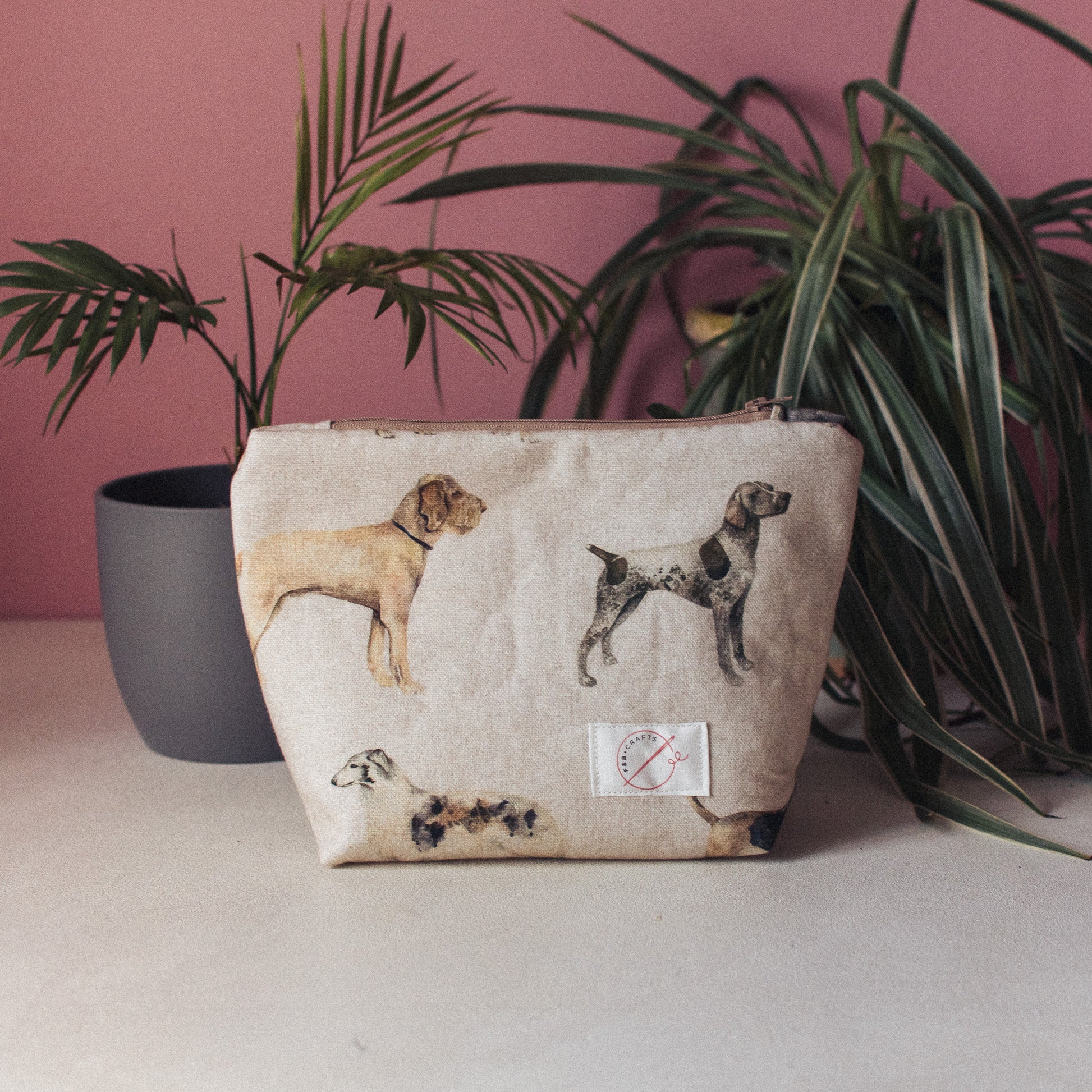 F&B Crafts Dog Print Wash Bag and Make Up Bag, Pointer, Greyhound, Wolfhound, Lurcher, Terrier, Foxhound
