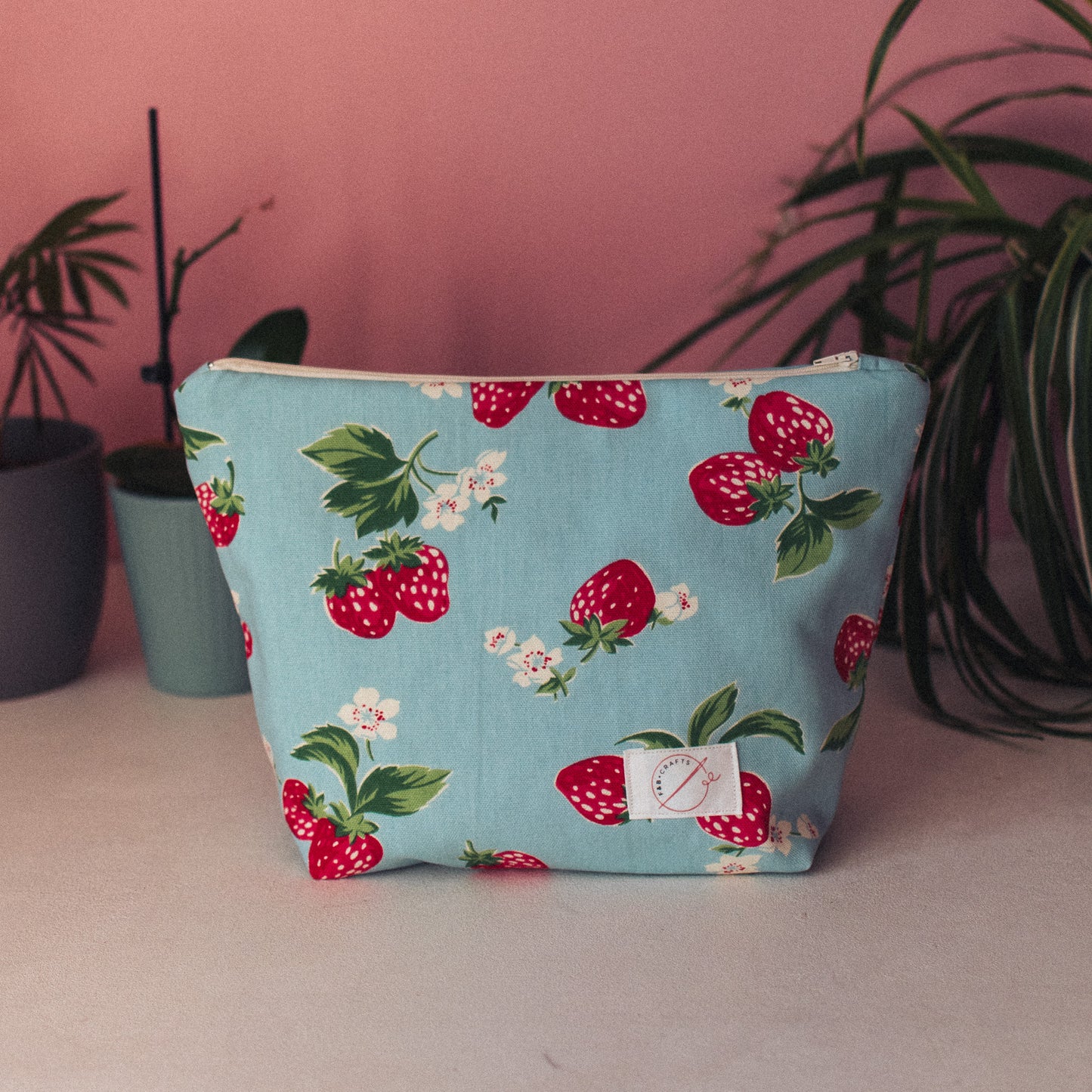 Large Strawberry Print Vintage 1950s Wash Bag by F&B Crafts