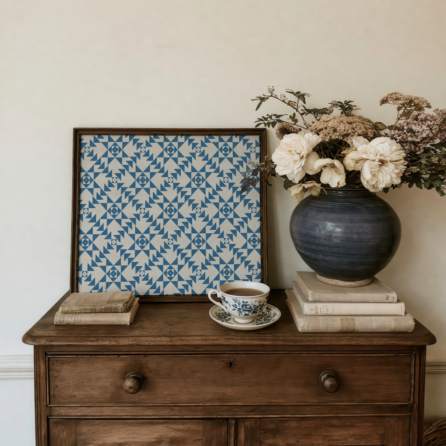 Ohio Star Flying Geese Cross Stitch Pattern | Large Quilt Chart (PDF Download)