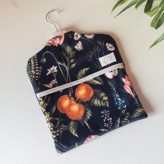 Botanical and Fruit Drawings on Blue Velvet Peg Bag - F&B Crafts - F&B Handmade