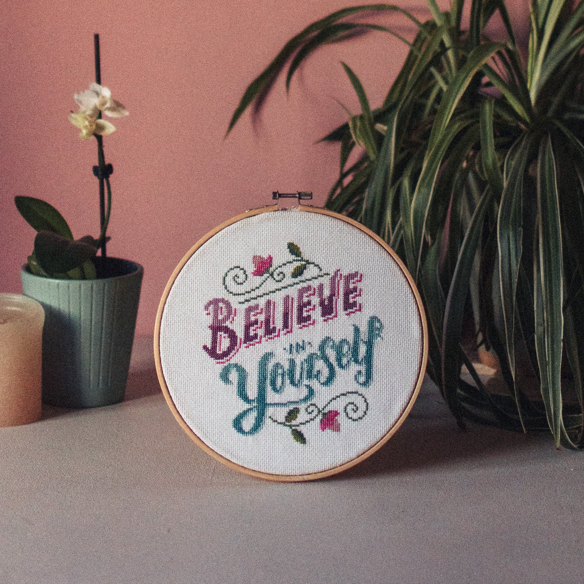Completed Cross Stitch Art "Believe in Yourself" - F&B Crafts - F&B Crafts