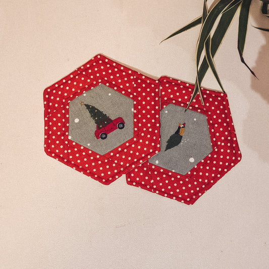 Festive Hexagon Coaster Pair - F&B Crafts - F&B Handmade