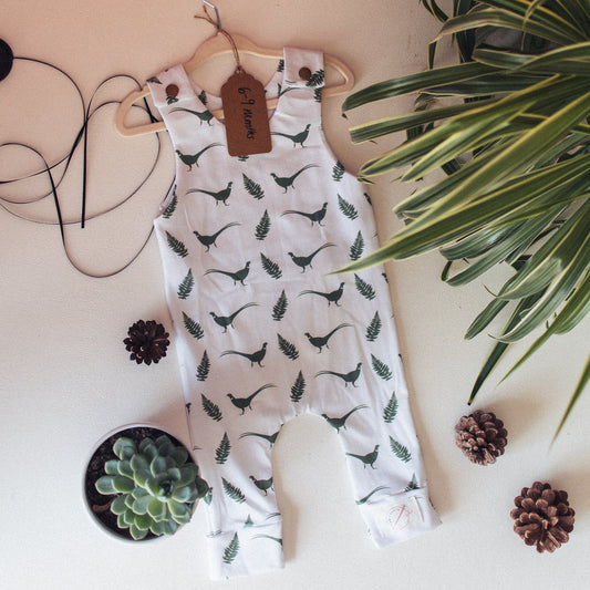 Green Pheasant & Fern Cotton Romper 6-9 Months - F&B Crafts - F&B Designs