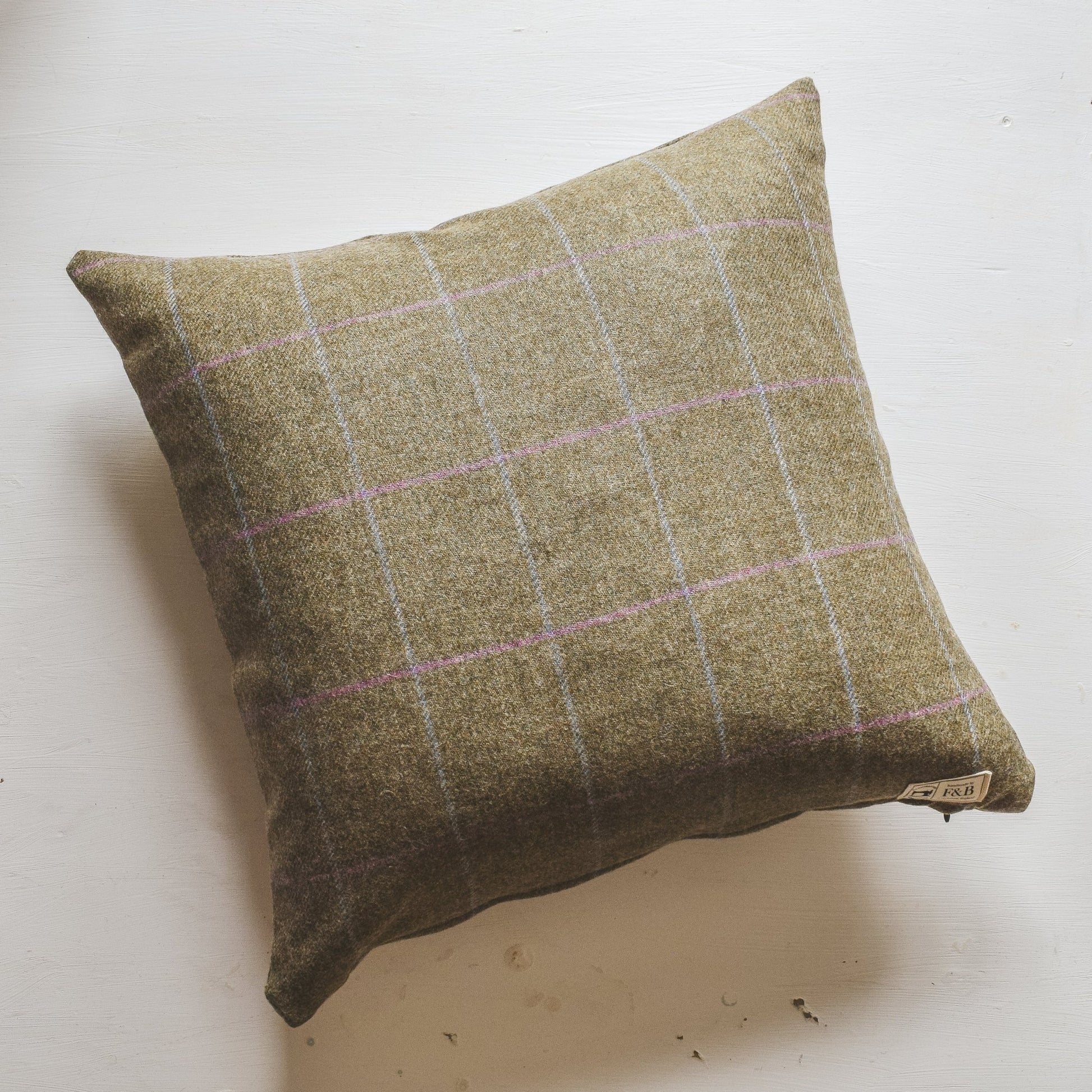 Green with Light Blue and Pink Check Tweed Cushion - F&B Crafts - F&B Handmade