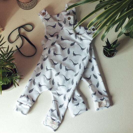 Grey Pheasant & Fern Polyester Romper 3-6 Months - F&B Crafts - F&B Designs