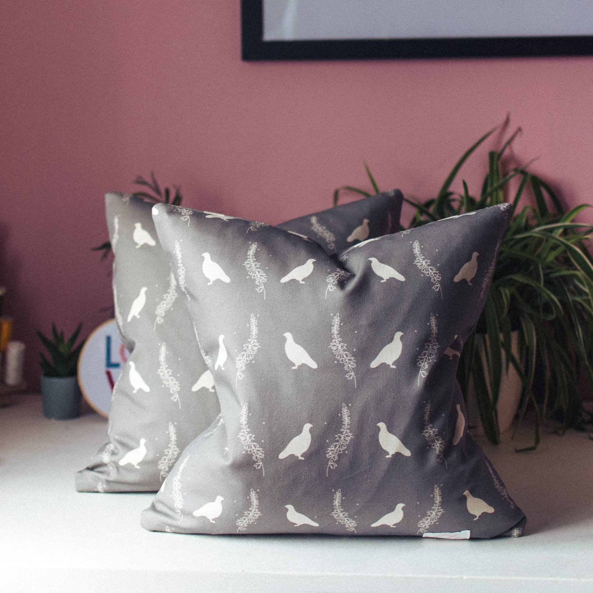 Grouse & Heather Solid Colour Background Cushion - F&B Crafts - F&B Designs