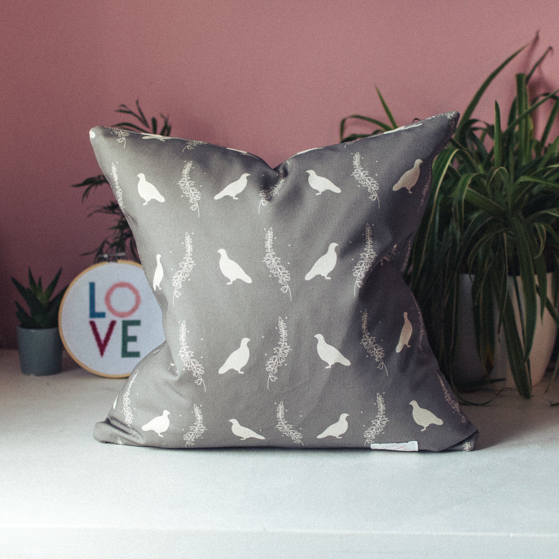 Grouse & Heather Solid Colour Background Cushion - F&B Crafts - F&B Designs