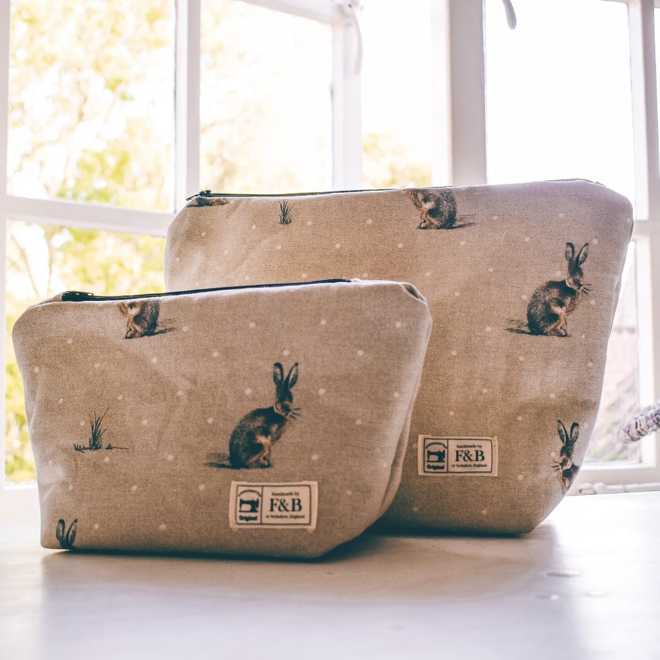 Hare Print Wash Bag/Make-up Bag - F&B Crafts - F&B Handmade