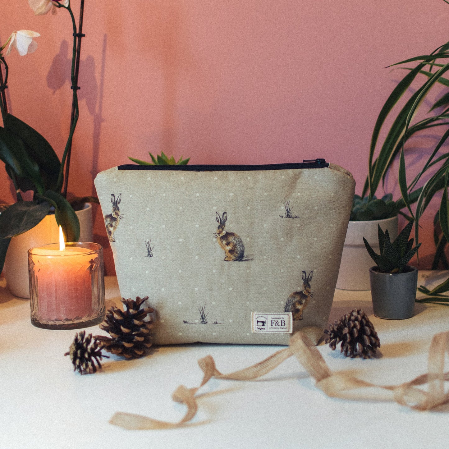Hare Print Wash Bag/Make-up Bag - F&B Crafts - F&B Handmade