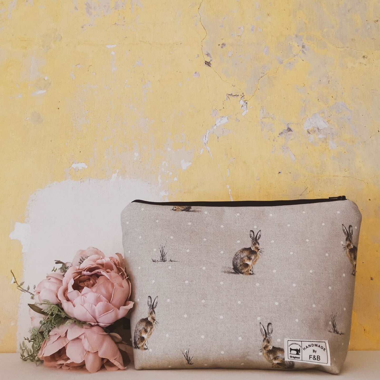 Hare Print Wash Bag/Make-up Bag - F&B Crafts - F&B Handmade