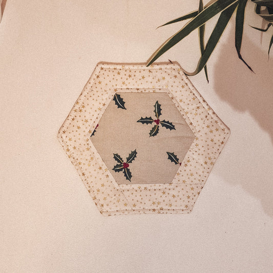 Large Holly Festive Hexagon Coaster - F&B Crafts - F&B Handmade