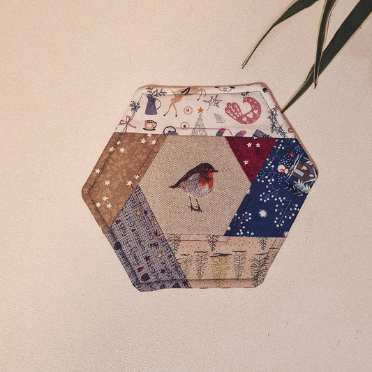 Large Robin Festive Hexagon Coaster - F&B Crafts - F&B Handmade