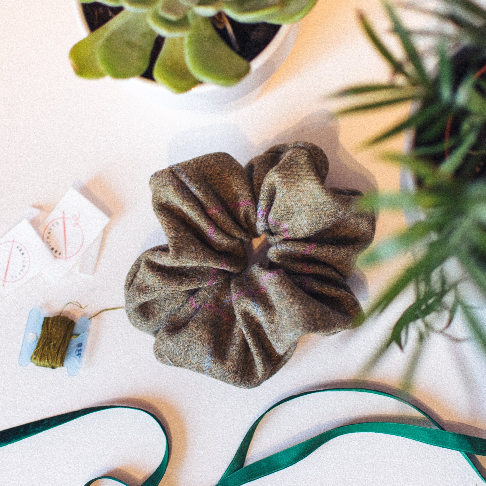 Light Blue & Pink Tweed Scrunchies - F&B Crafts - F&B Handmade