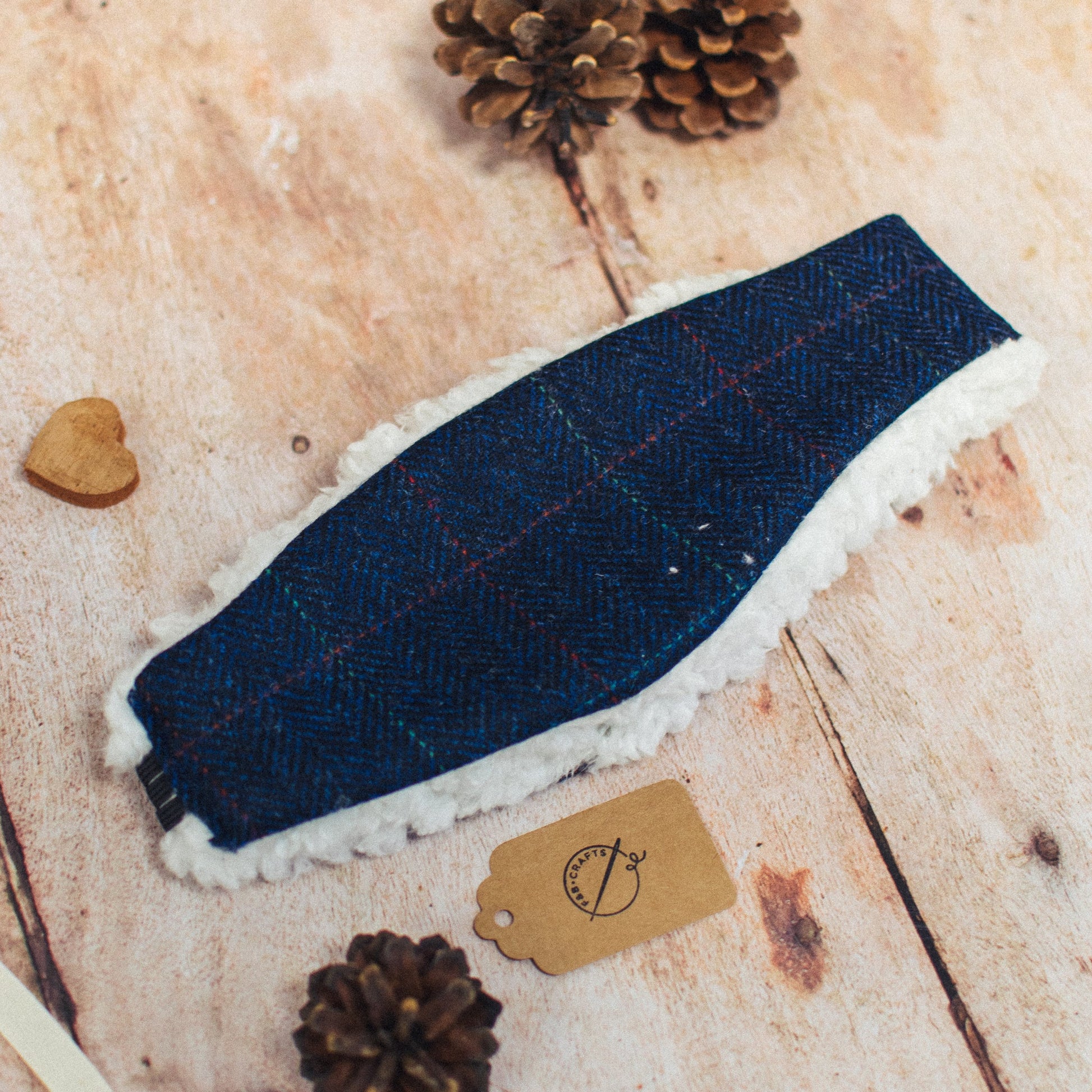 Navy Blue Herringbone with Windowpane Check Head Warmer - F&B Crafts - F&B Handmade