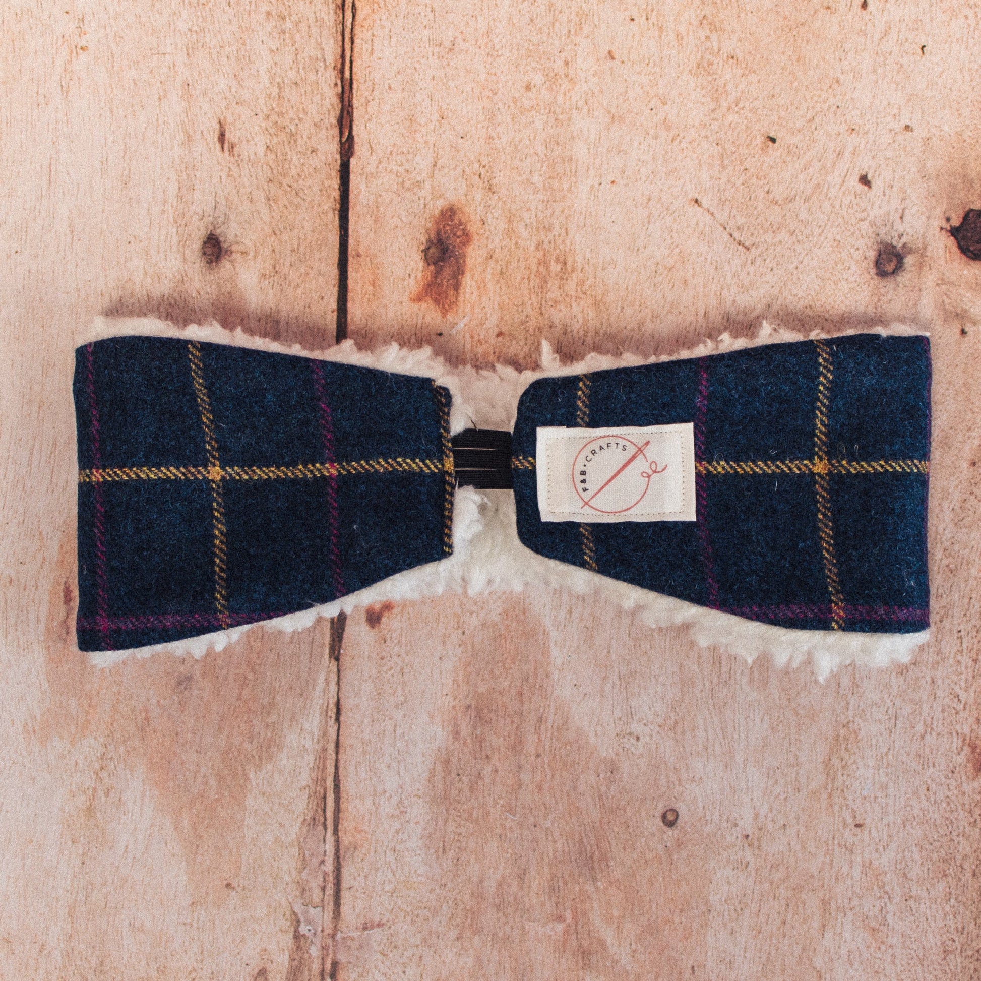 Navy Blue with Yellow and Pink Check Tweed Head Warmer - F&B Crafts - F&B Handmade