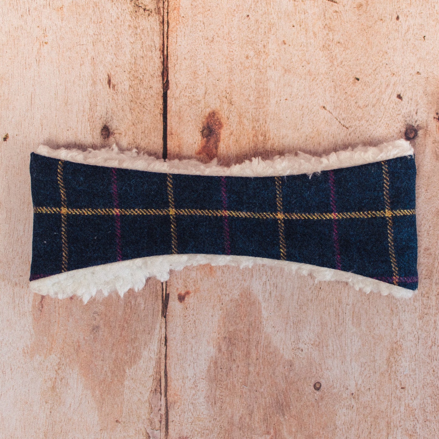 Navy Blue with Yellow and Pink Check Tweed Head Warmer - F&B Crafts - F&B Handmade