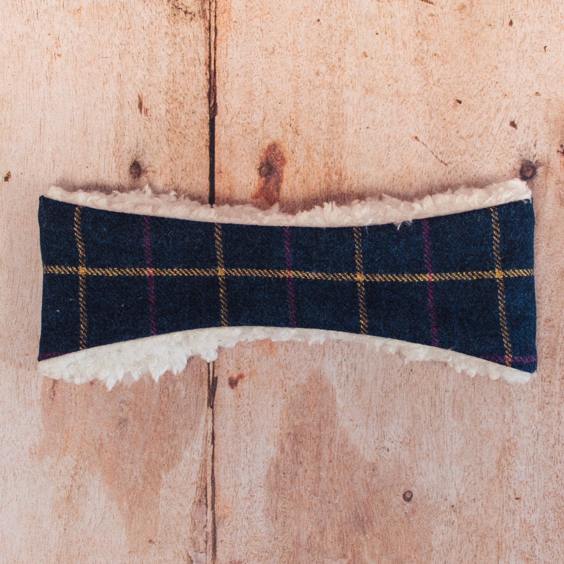 Navy Blue with Yellow and Pink Check Tweed Head Warmer - F&B Crafts - F&B Handmade