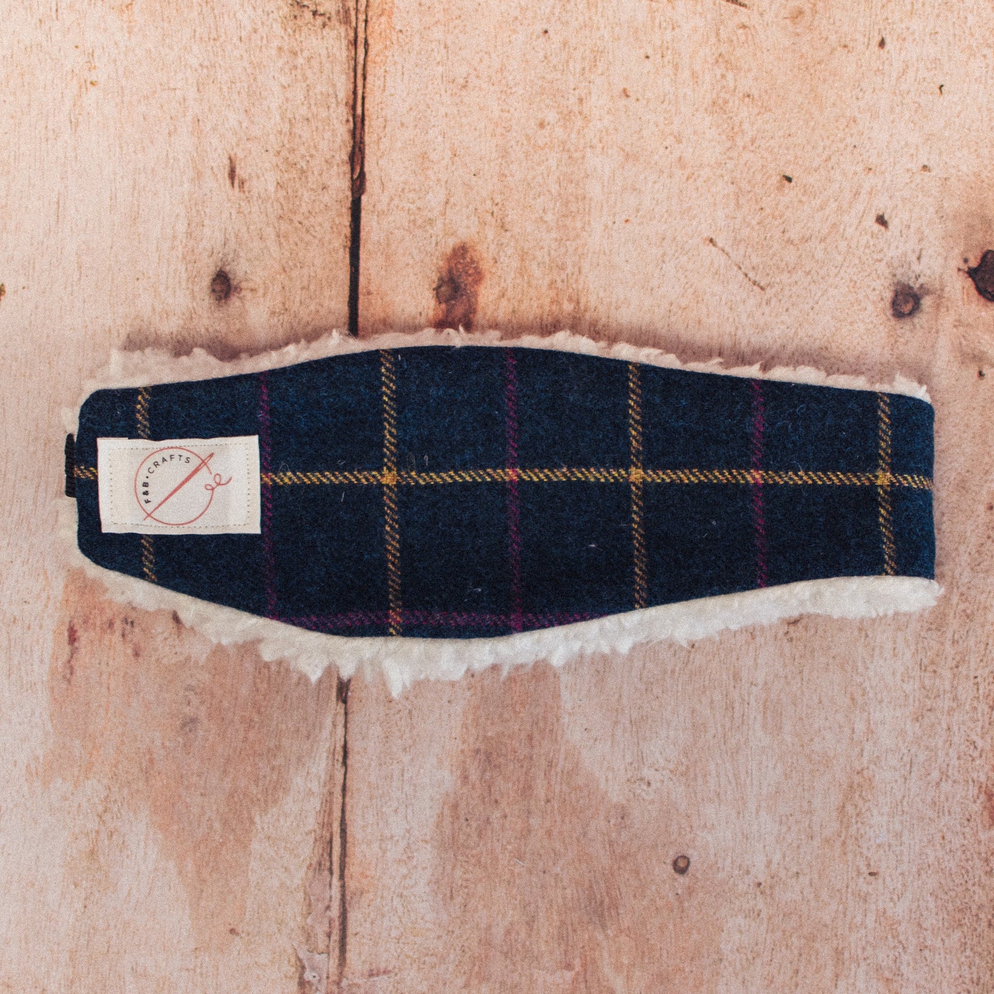 Navy Blue with Yellow and Pink Check Tweed Head Warmer - F&B Crafts - F&B Handmade