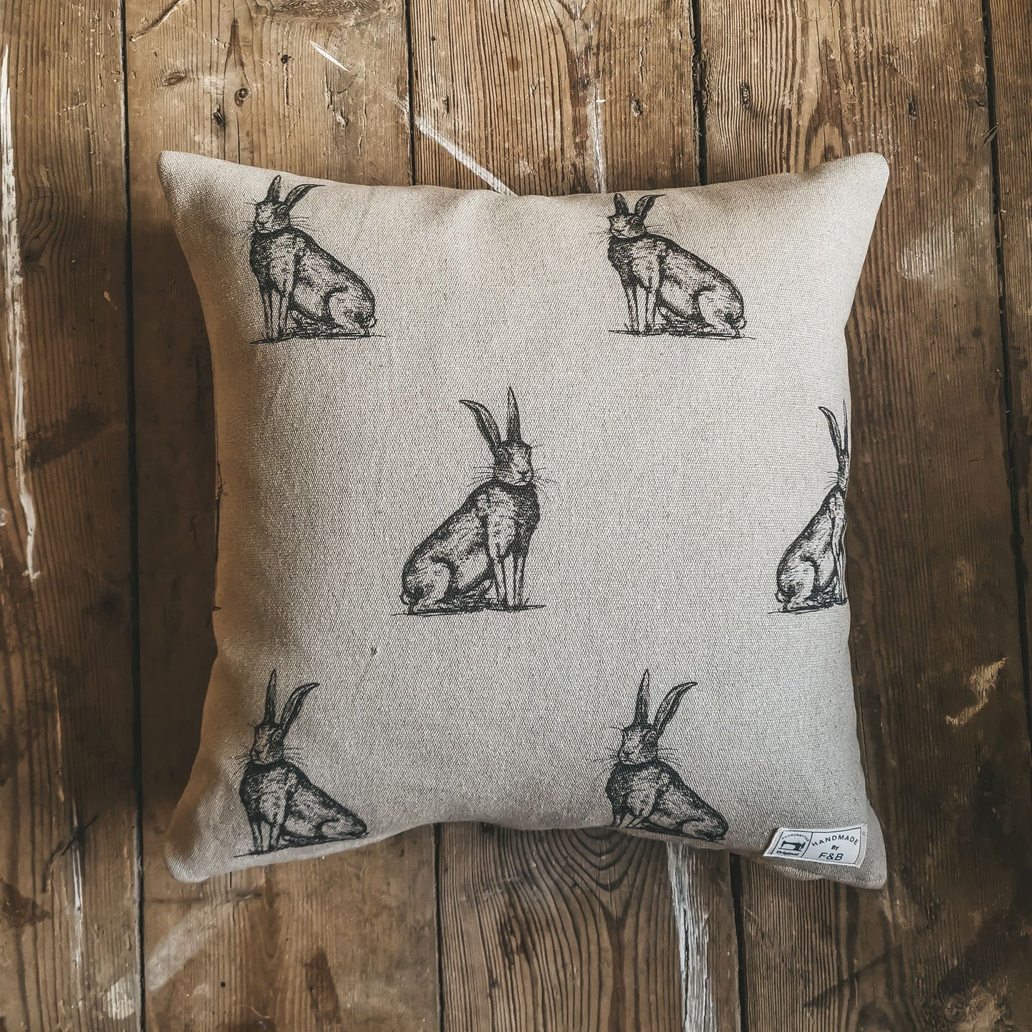 Pen Illustration Hare Print Linen Cushion - F&B Crafts - F&B Handmade