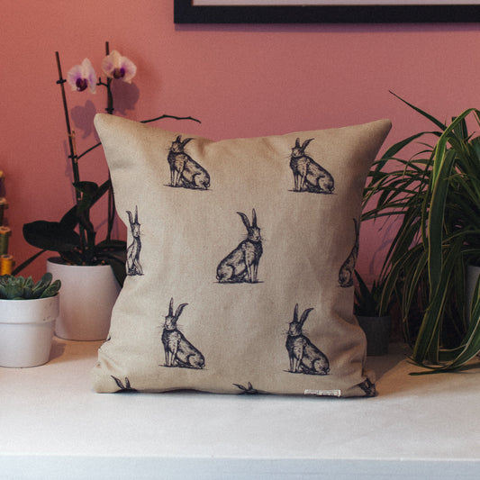 Pen Illustration Hare Print Linen Cushion - F&B Crafts - F&B Handmade