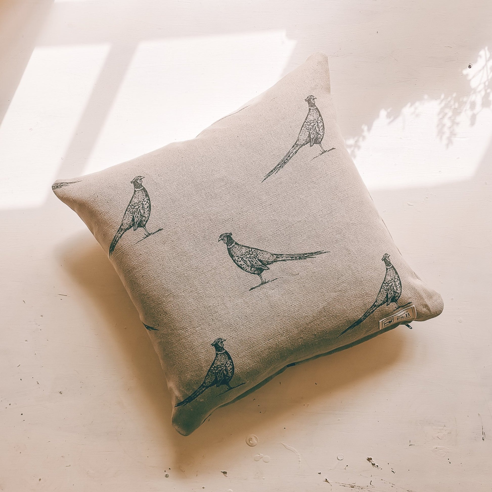 Pen Illustration Pheasant Print Linen Cushion - F&B Crafts - F&B Handmade