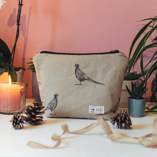 Pen Illustration Pheasant Wash Bag and Make-up Bag - F&B Crafts - F&B Handmade
