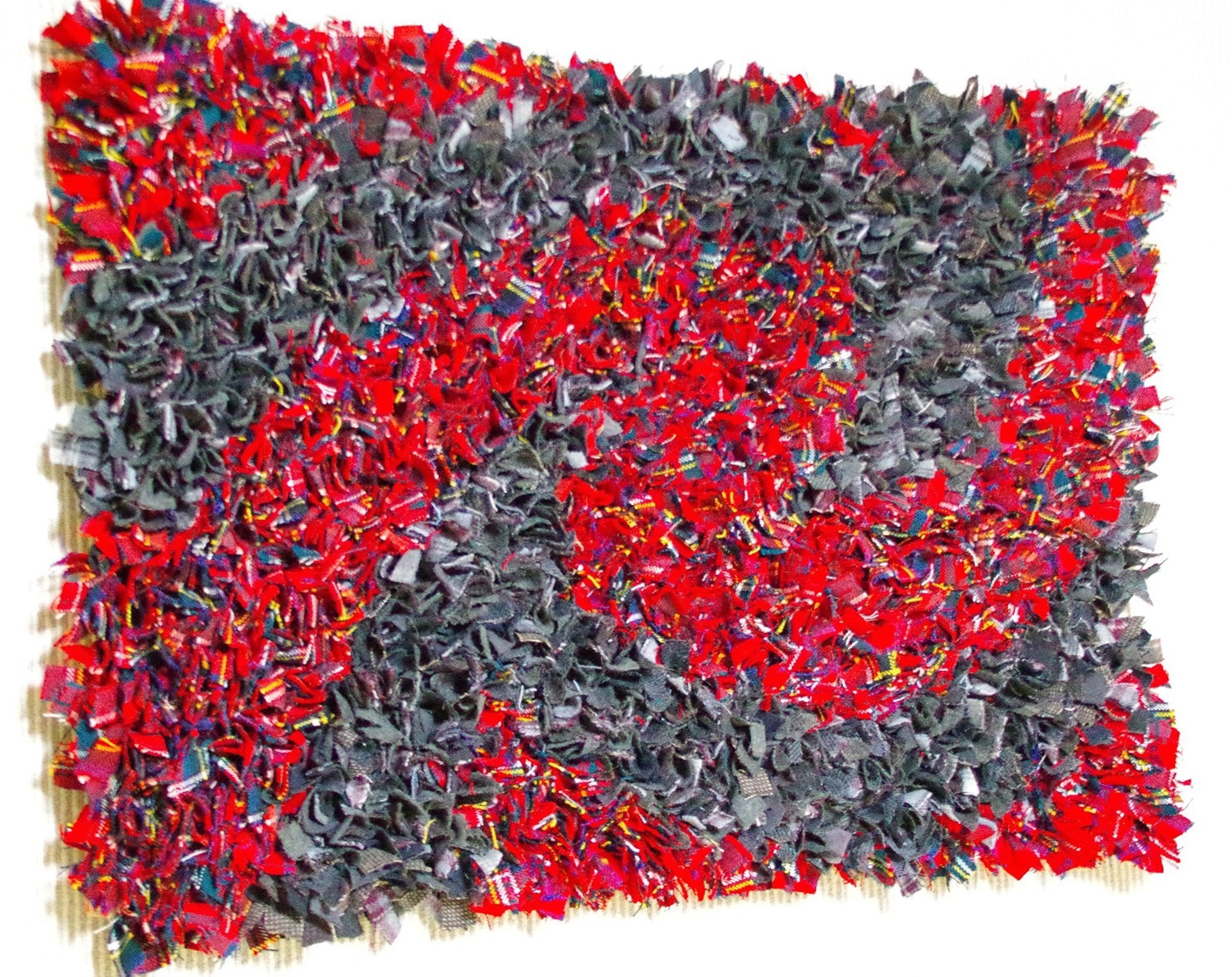 Red and Grey Tartan Swirl Pattern Rag Rug - Handmade by F&B Crafts
