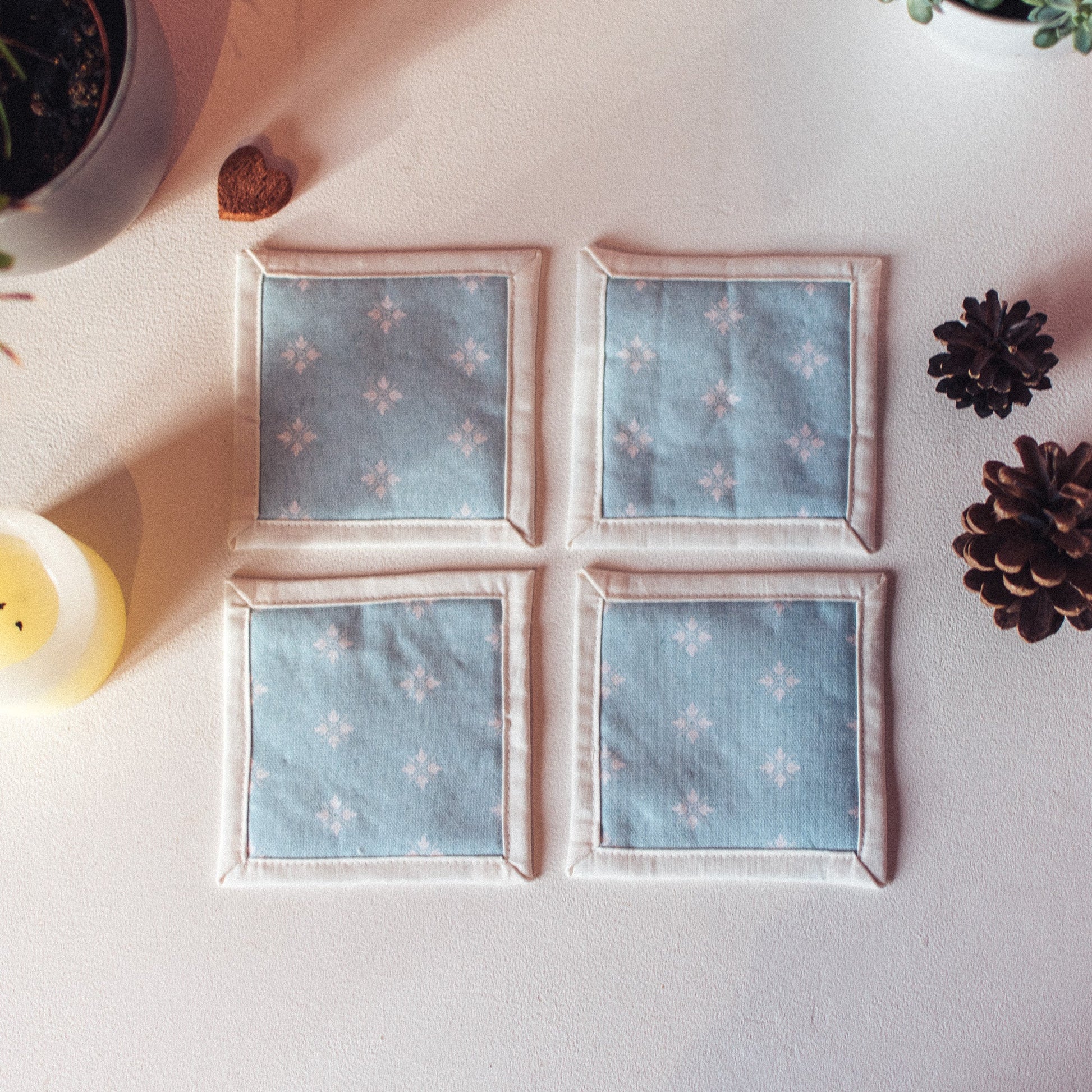 Set of 4 Coasters Blue Floral - F&B Crafts - F&B Handmade