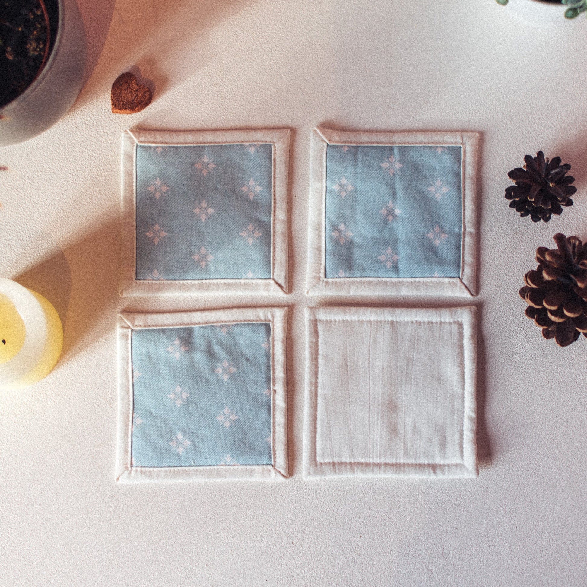 Set of 4 Coasters Blue Floral - F&B Crafts - F&B Handmade