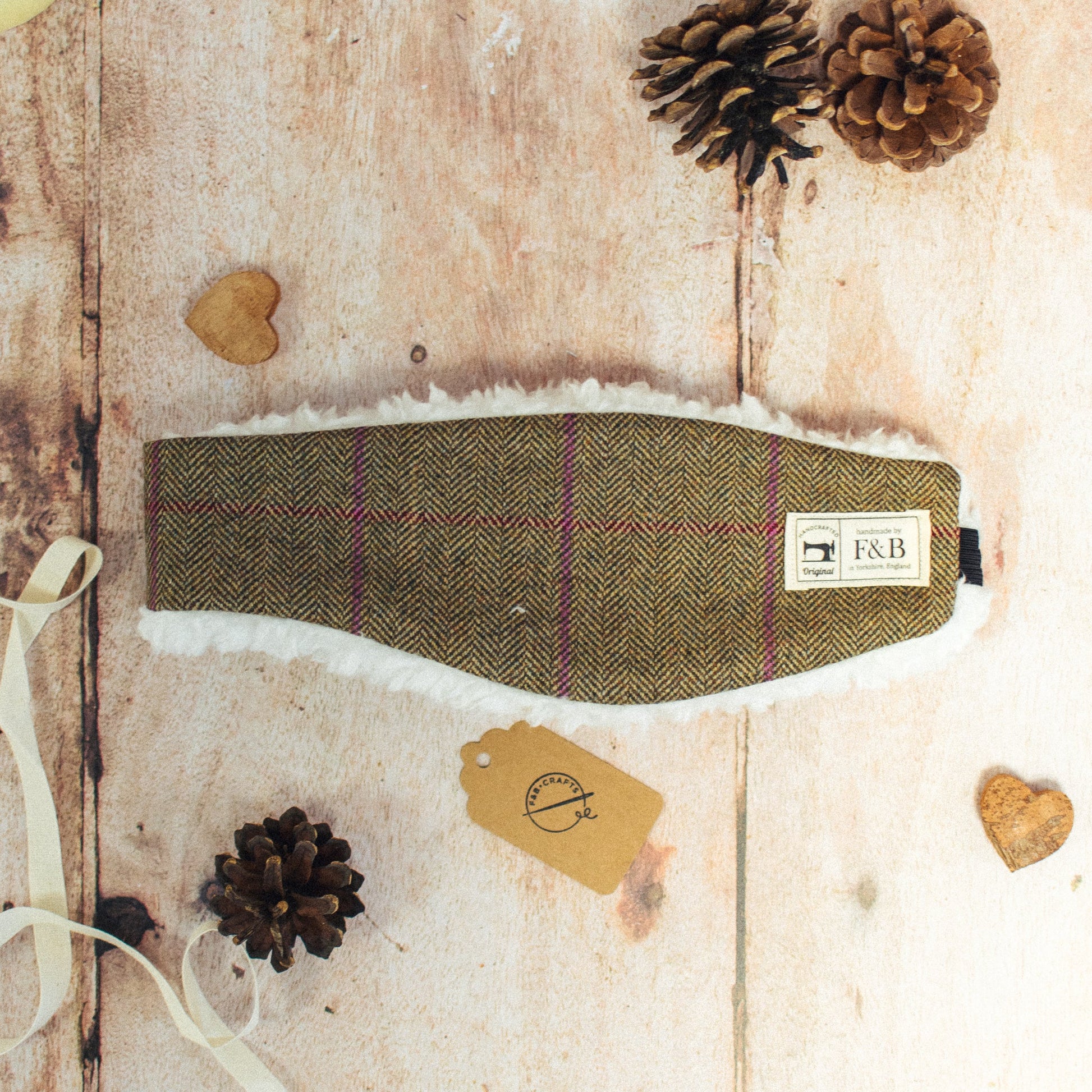 Tweed Khaki, Red and Pink Head Warmer - F&B Crafts - F&B Handmade
