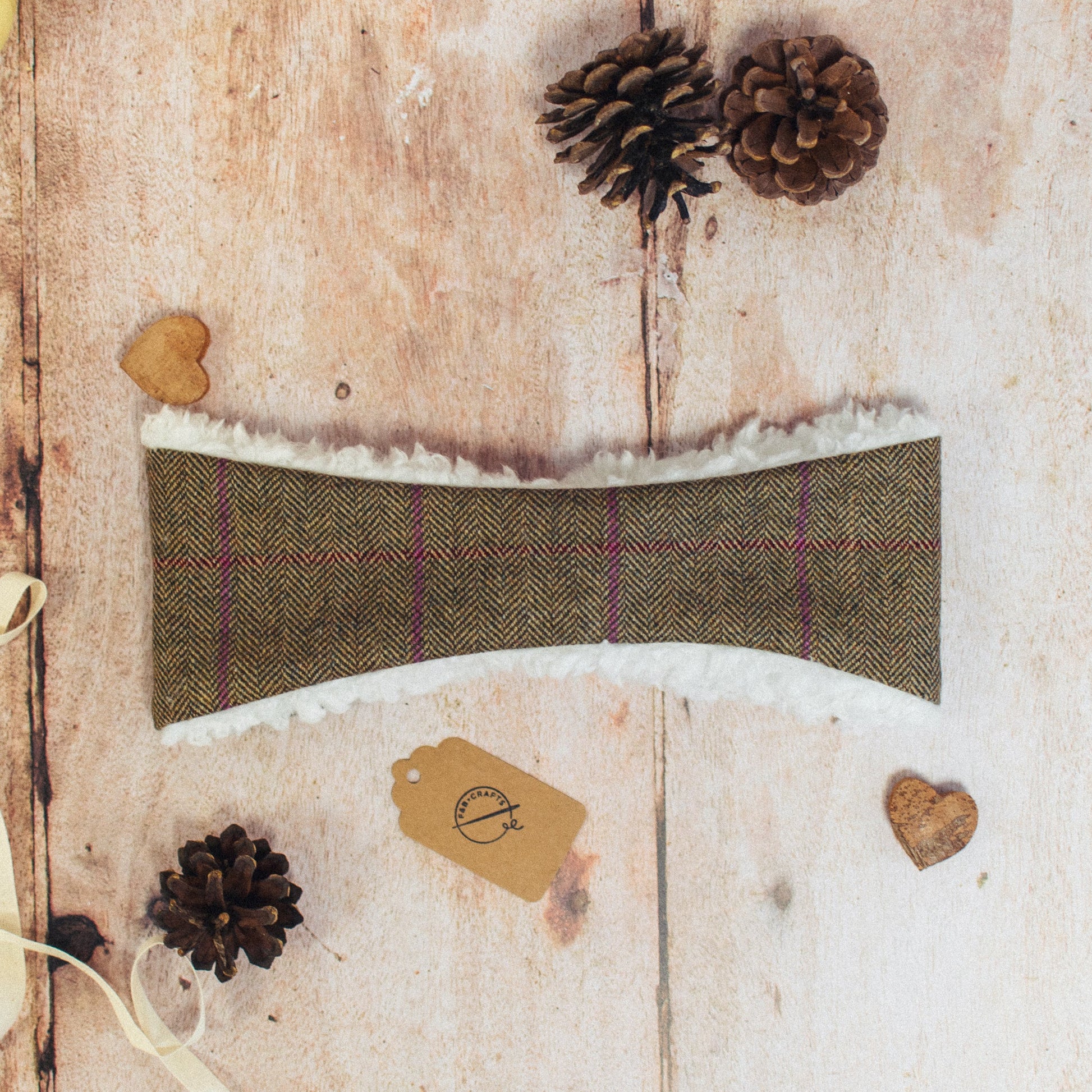 Tweed Khaki, Red and Pink Head Warmer - F&B Crafts - F&B Handmade