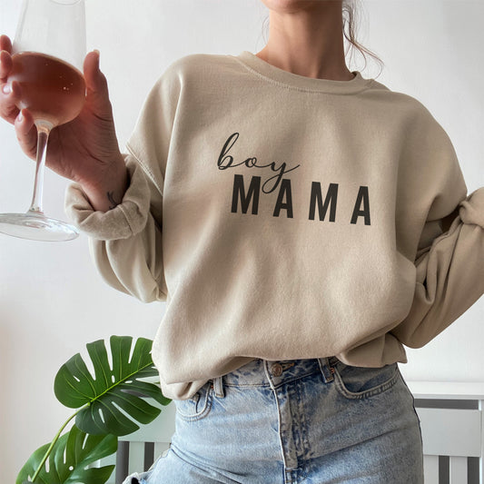 Sand Sweatshirt with Boy Mama Text - Handmade in Yorkshire by F&B Crafts