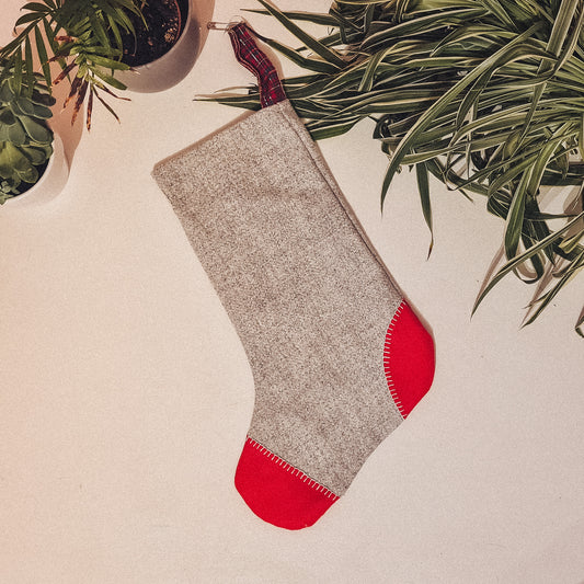 Grey and Red Sock Style Christmas Stocking