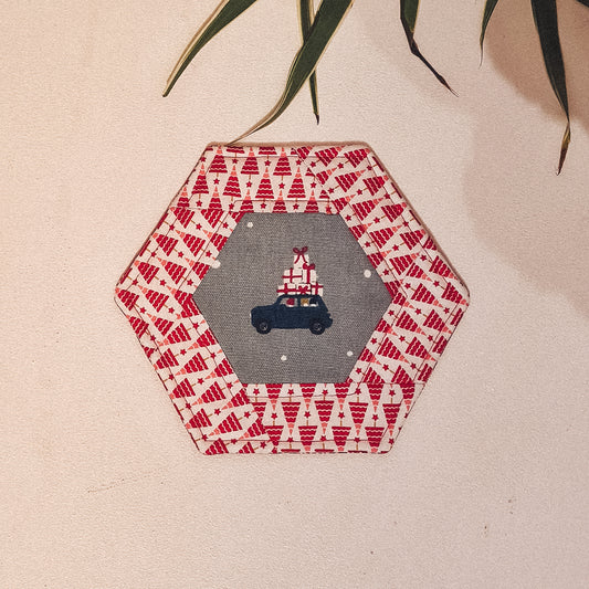 Car Print Festive Hexagon Coaster
