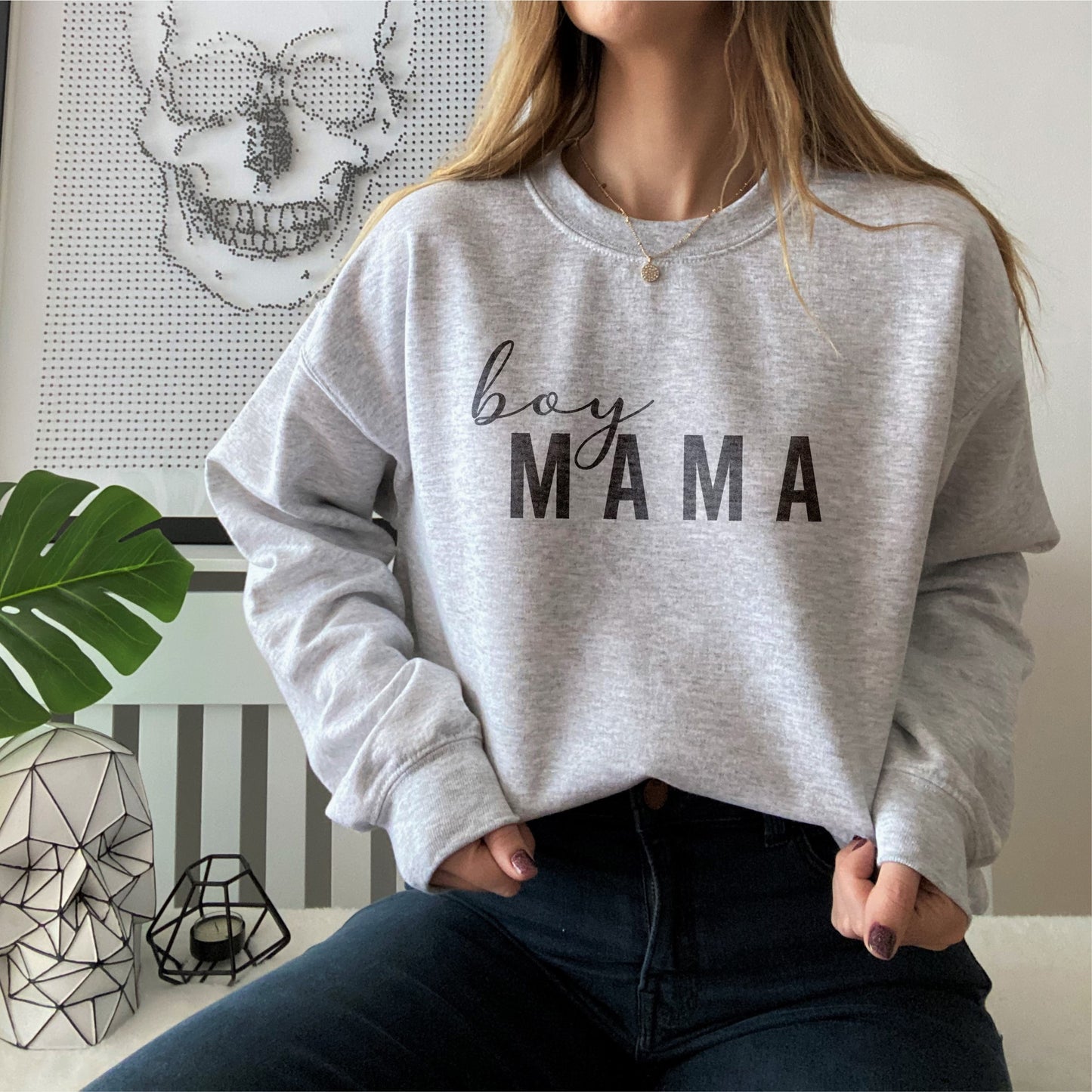 Grey Boy Mama Sweatshirt Handmade in Yorkshire by F&B Crafts - Stylish gifts for mums