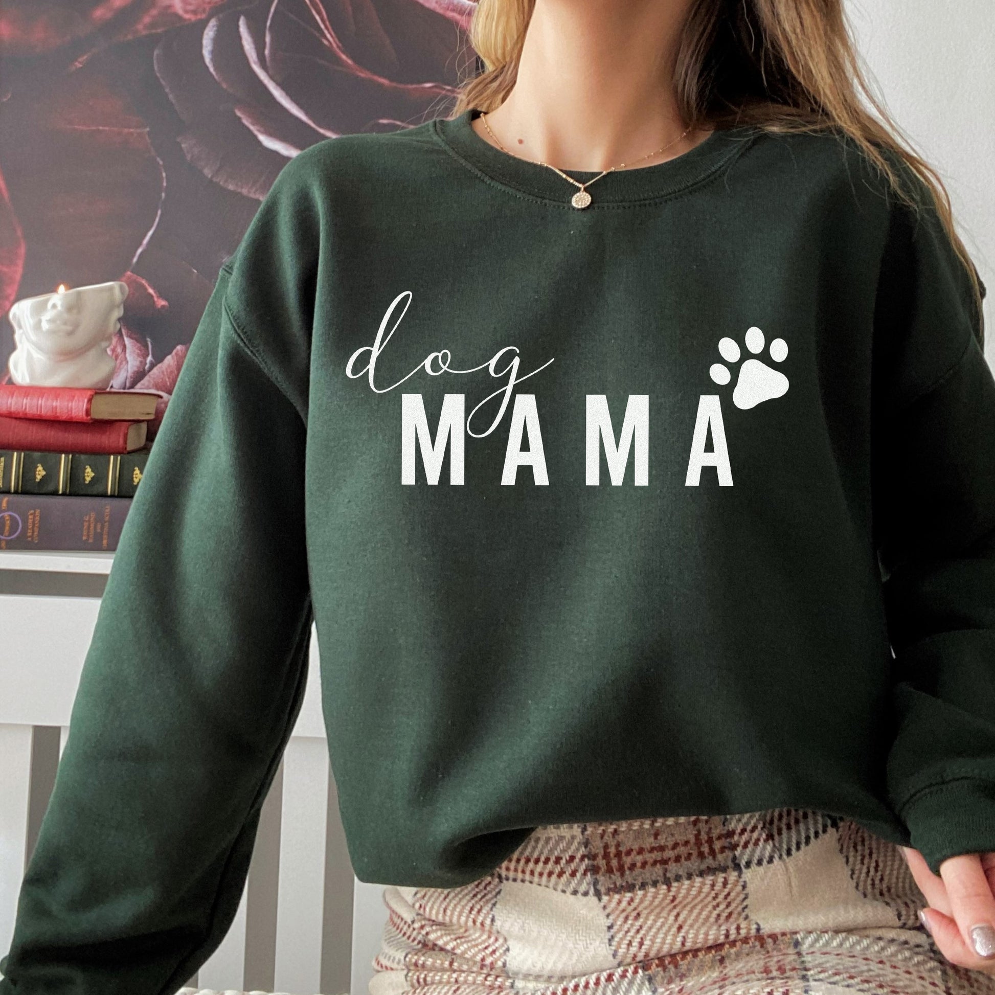 Forest Green Gildian 18000 with white text dog mama jumper by F&B Crafts