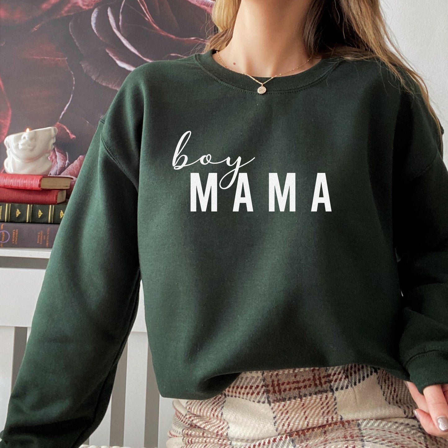 Forest Green with White Boy Mama Text Gildian 18000 sweatshirt by F&B Crafts