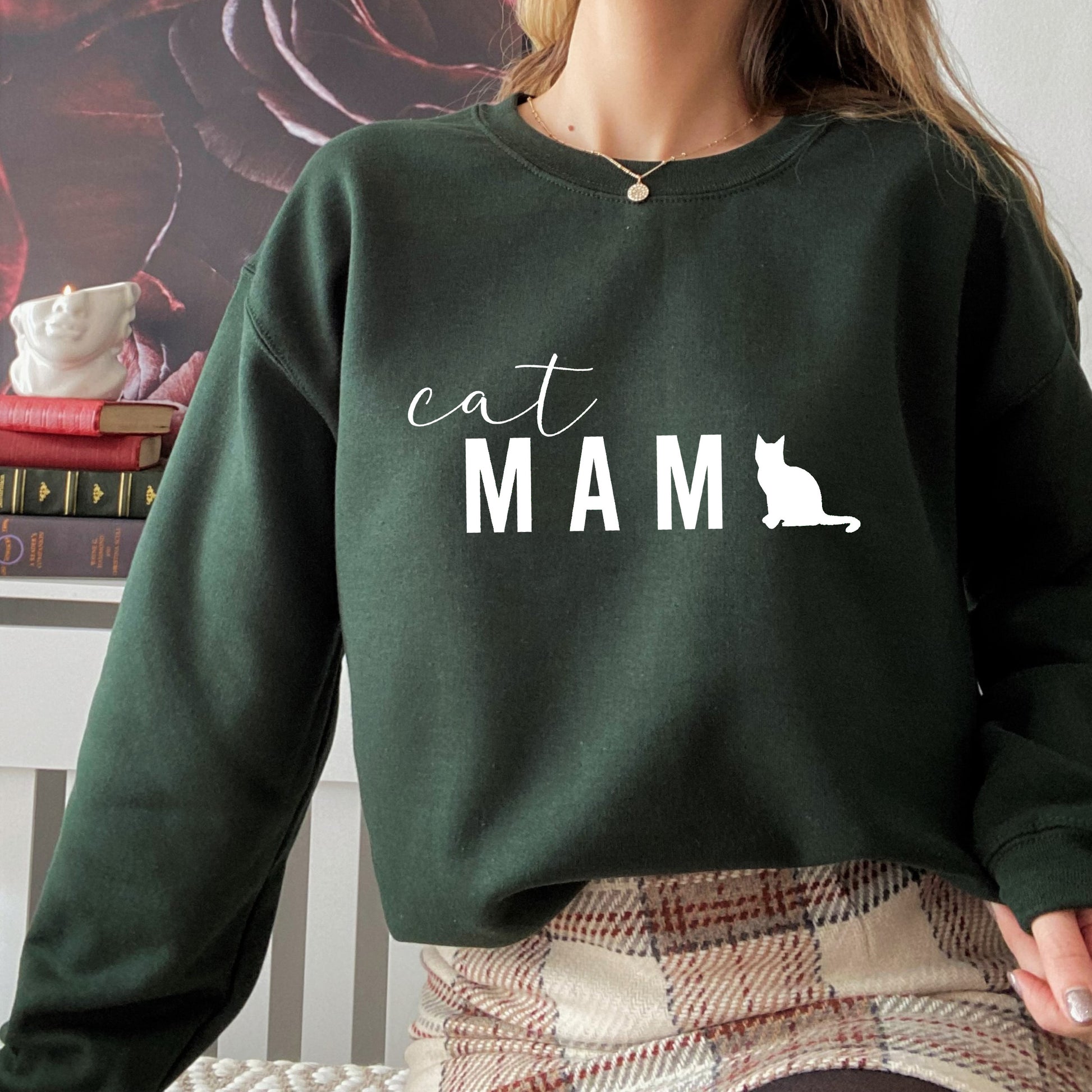 Forest Green Cat Mama Sweatshirt by F&B Crafts