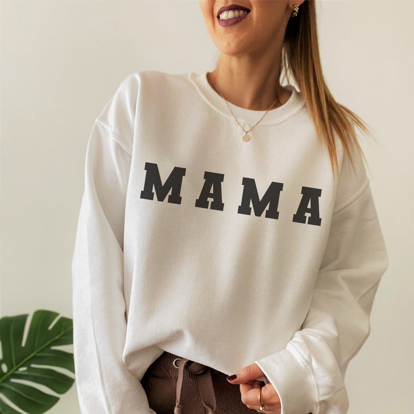 White MAMA University College style jumper by F&B Crafts