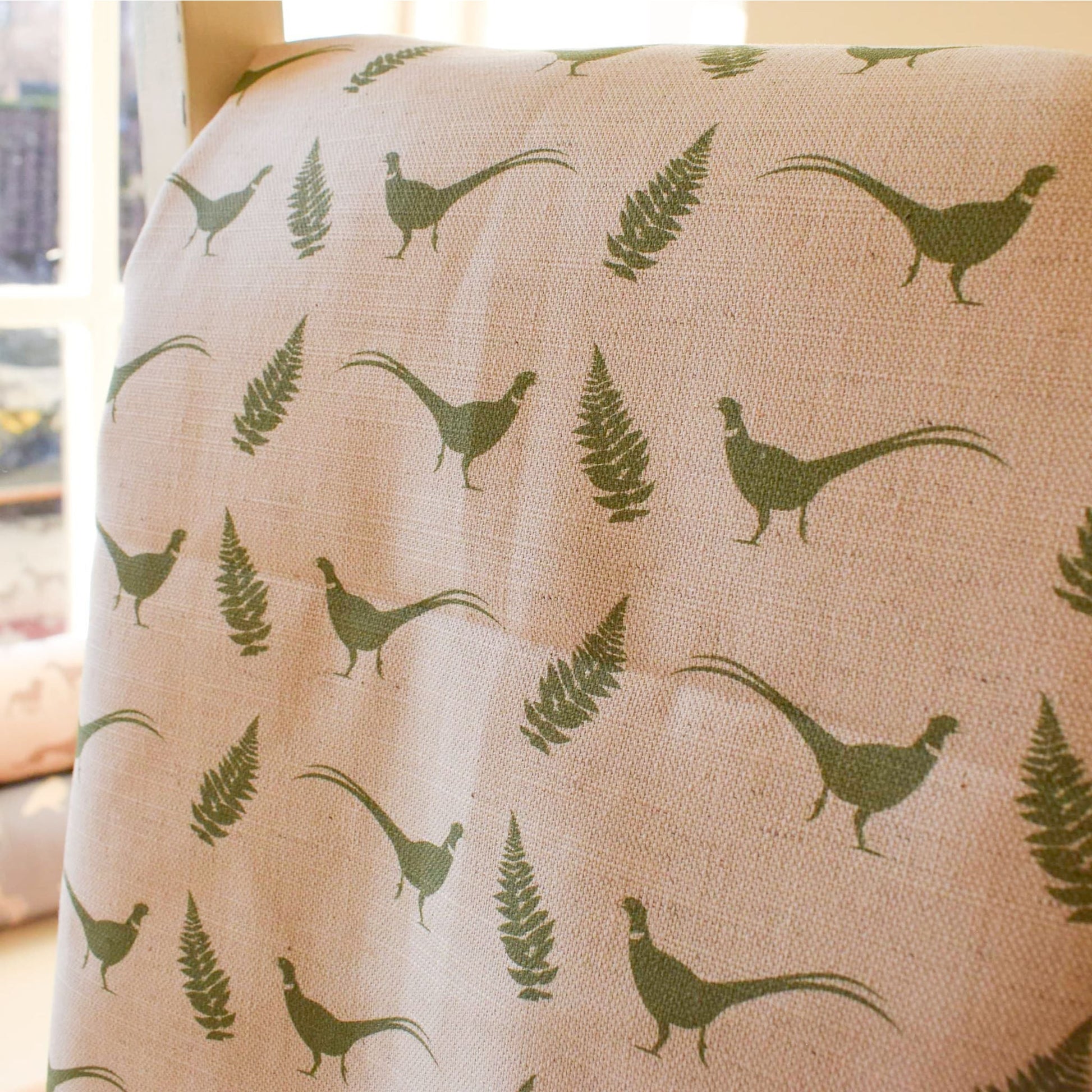 Pheasant Print Fabric - Featuring Cock Pheasants and Fern Leaves - Designed by F&B and inspired by Yorkshire